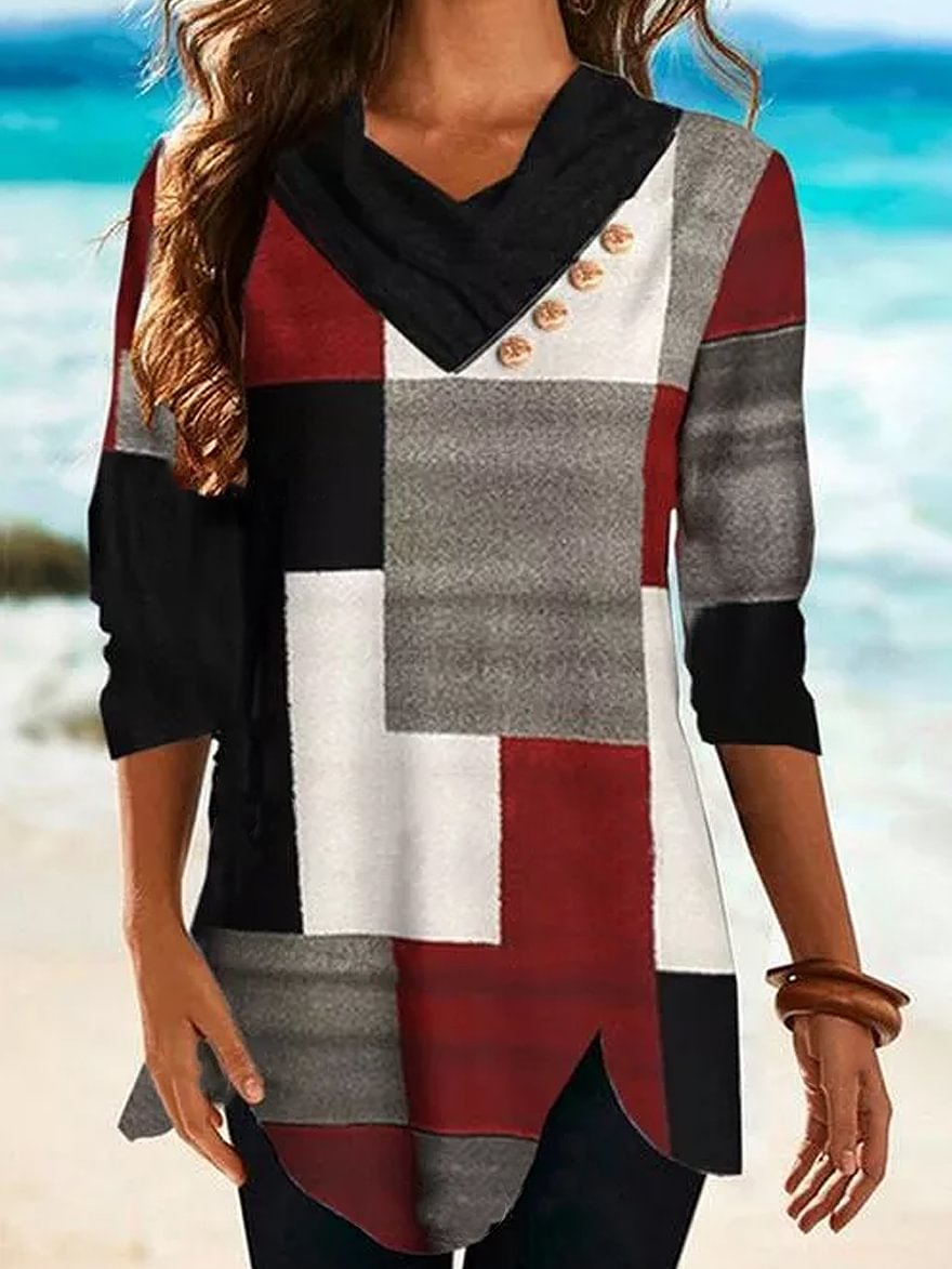 Casual Print V Neck Long Sleeves T-shirt