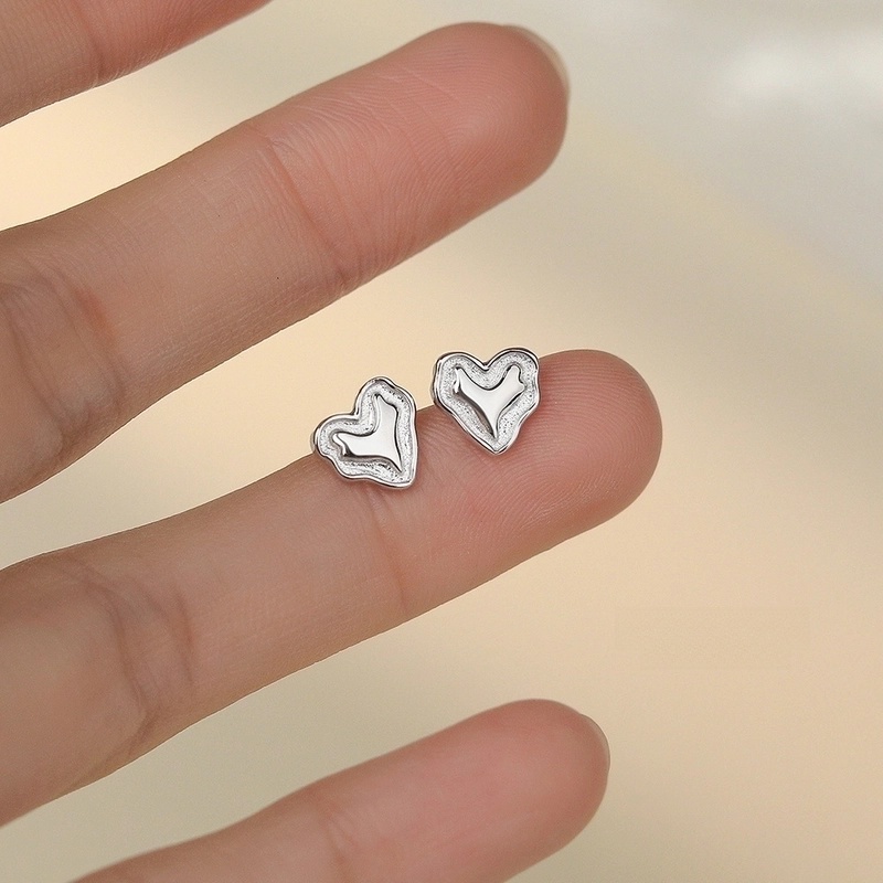 1 Pair 925 Sterling Silver 925 Sterling Silver Earrings Heart Shape Ear Studs