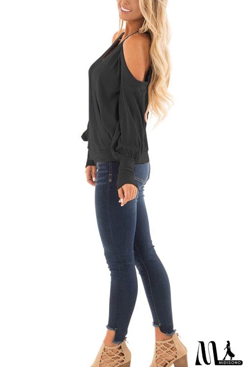 MidiSono - Casual Off-Shoulder Lantern Sleeve Top
