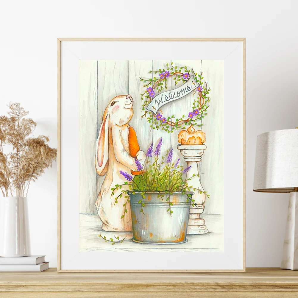 DIY Stamped Cross Stitch 11CT Full Embroidery 40*53cm - Bunny Lavender Vase
