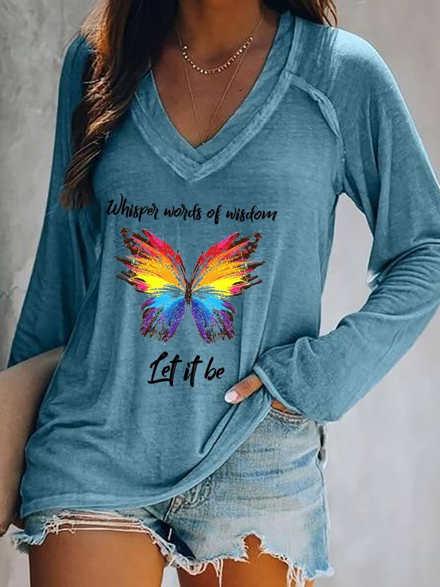 Whisper Words Of Wisdom Let It Be Colorful Butterfly Long Sleeve T-shirt