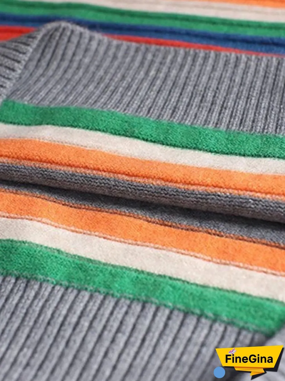 Women's Retro Colorful Striped Loose Lazy Style Turtleneck Knitted Sweater