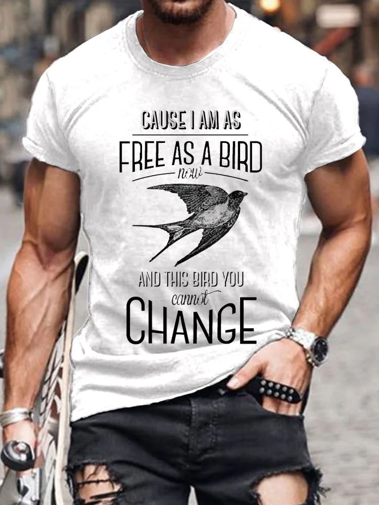 Men's Free Bird Print Casual Short Sleeve T-Shirt