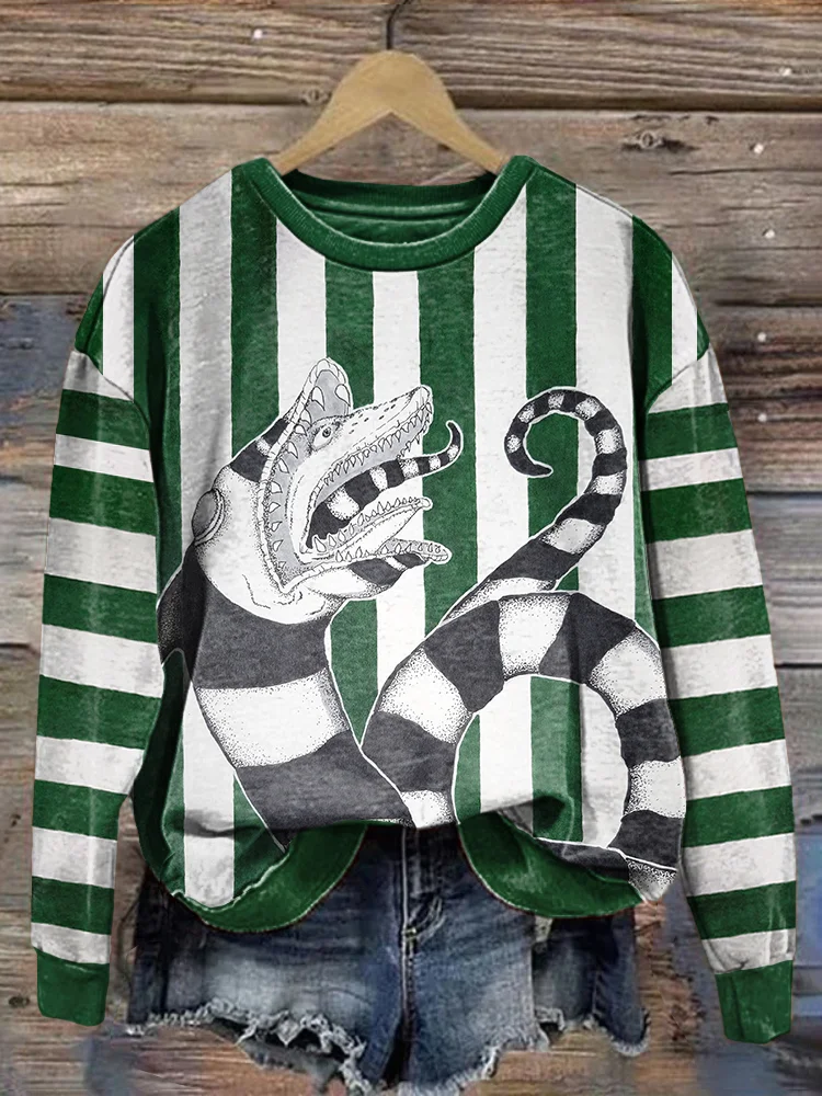 Halloween Horror Movie Striped Print Sweatshirt