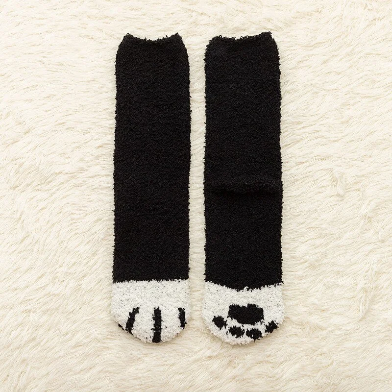 Abebey  3 Pairs Set Cartoon Fuzzy Socks for Women Cute Cat Paw Pattern Female Fleece Warm Funny Socks Home Floor Sleeping TJ3144