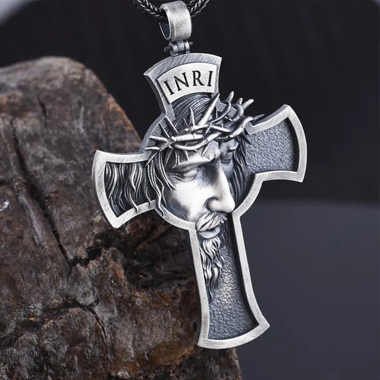 Vintage Jesus Head Pendant Cross Necklace