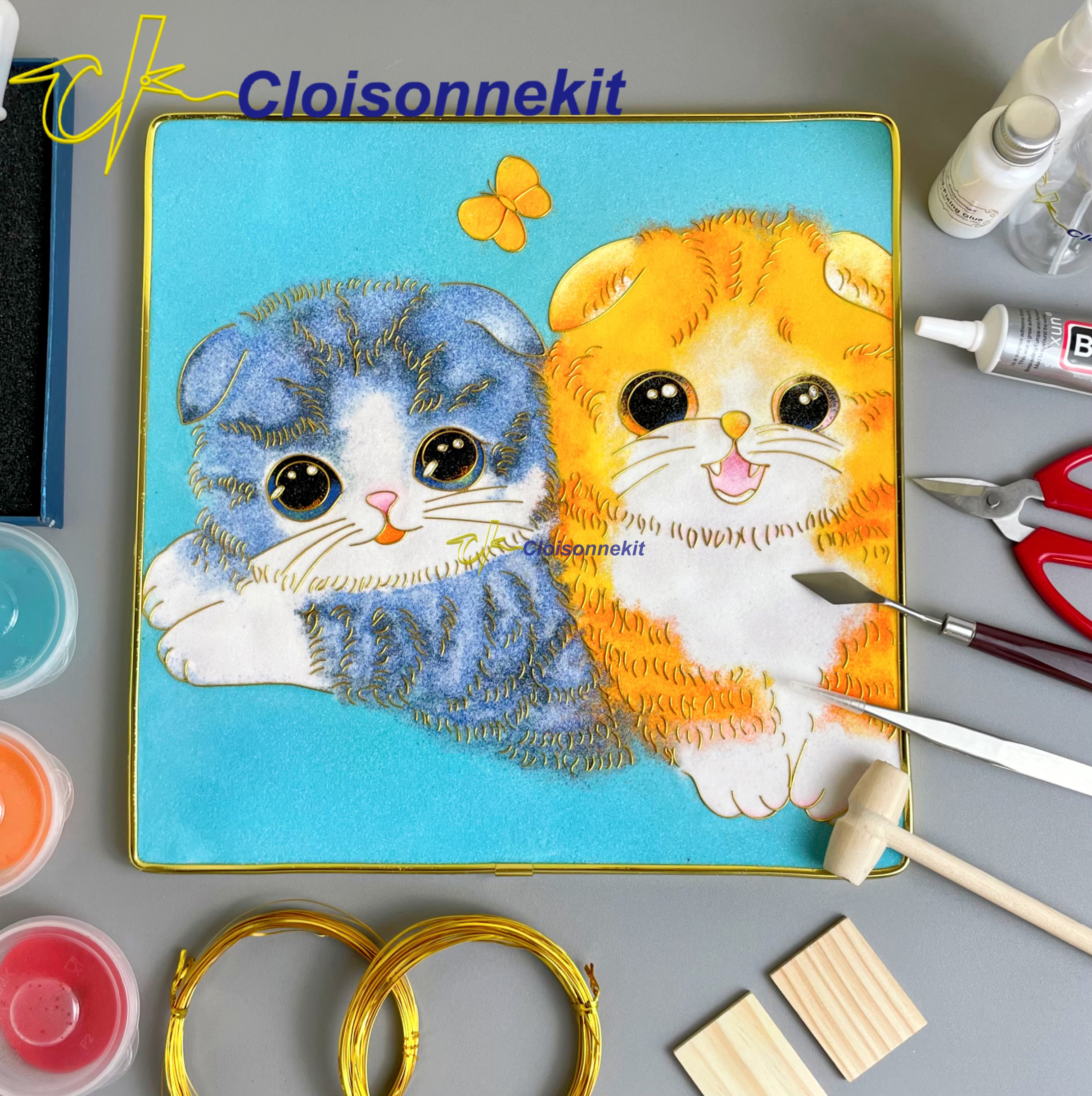 Two adorable kitten - Cloisonne Painting Art Kits - Cloisonnekit