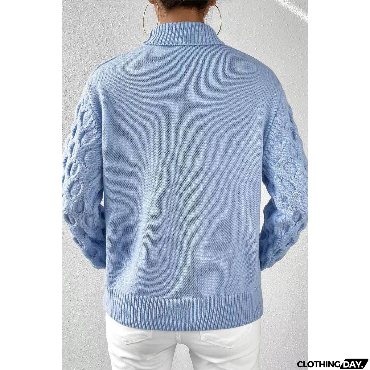 Solid Roll Neck Knit Cross Sleeve Loose Pullover