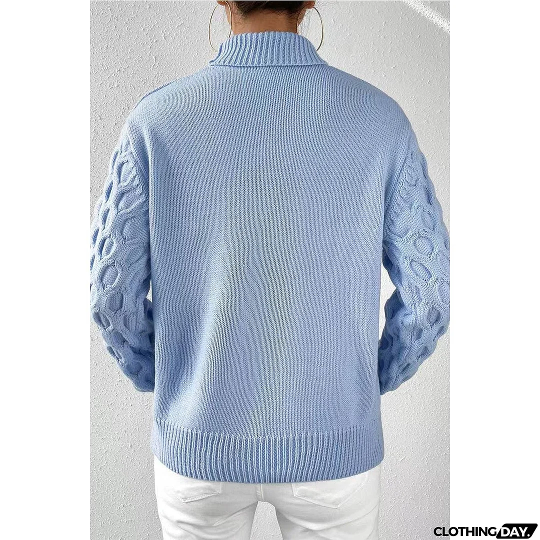 Solid Roll Neck Knit Cross Sleeve Loose Pullover