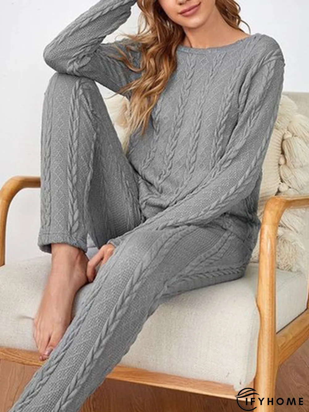 Casual Jacquard Long sleeve Loose Two-Piece Set | IFYHOME