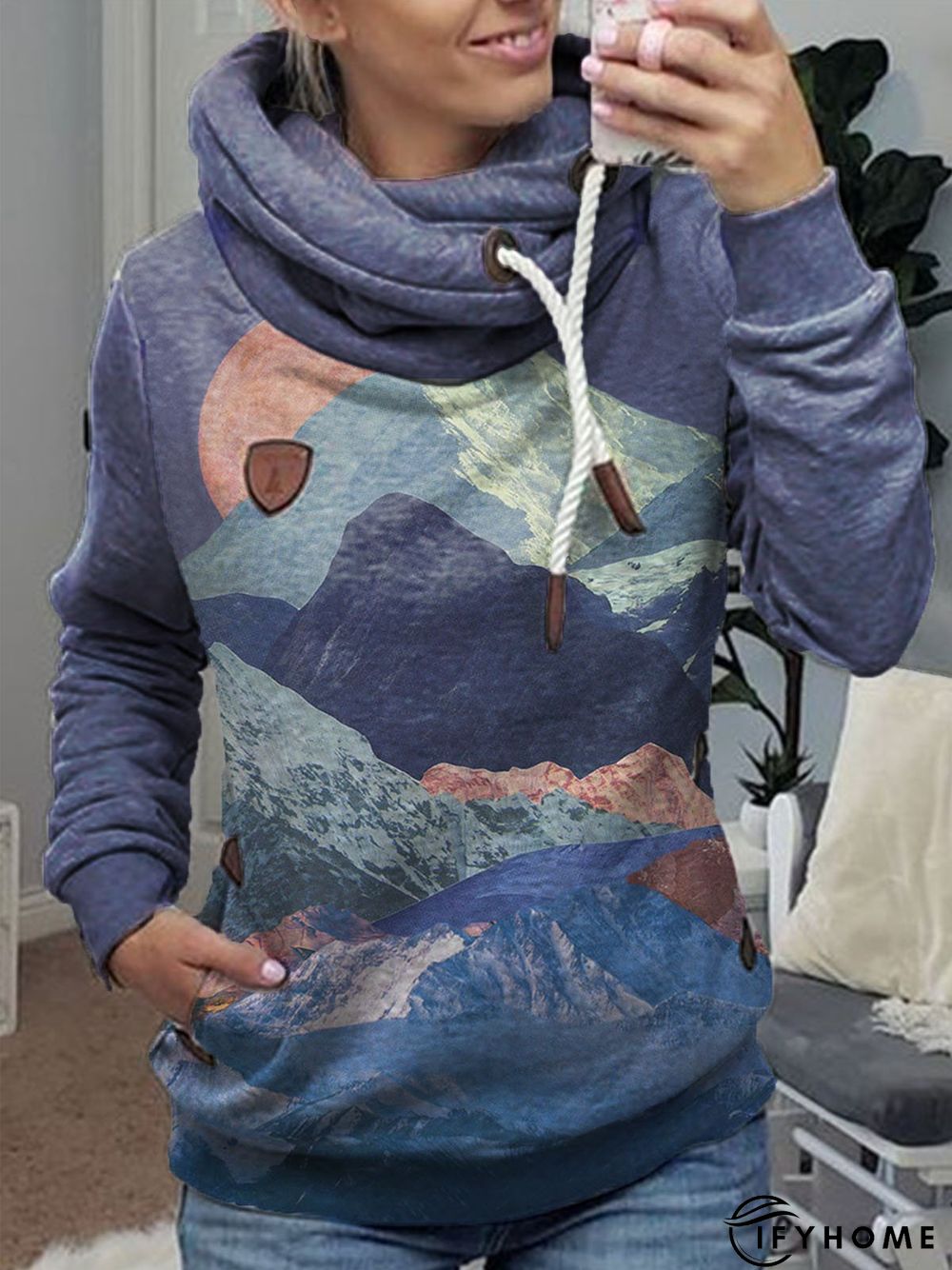 Multicolor Floral-Print Casual Geometric Hoodie Sweatshirts | IFYHOME