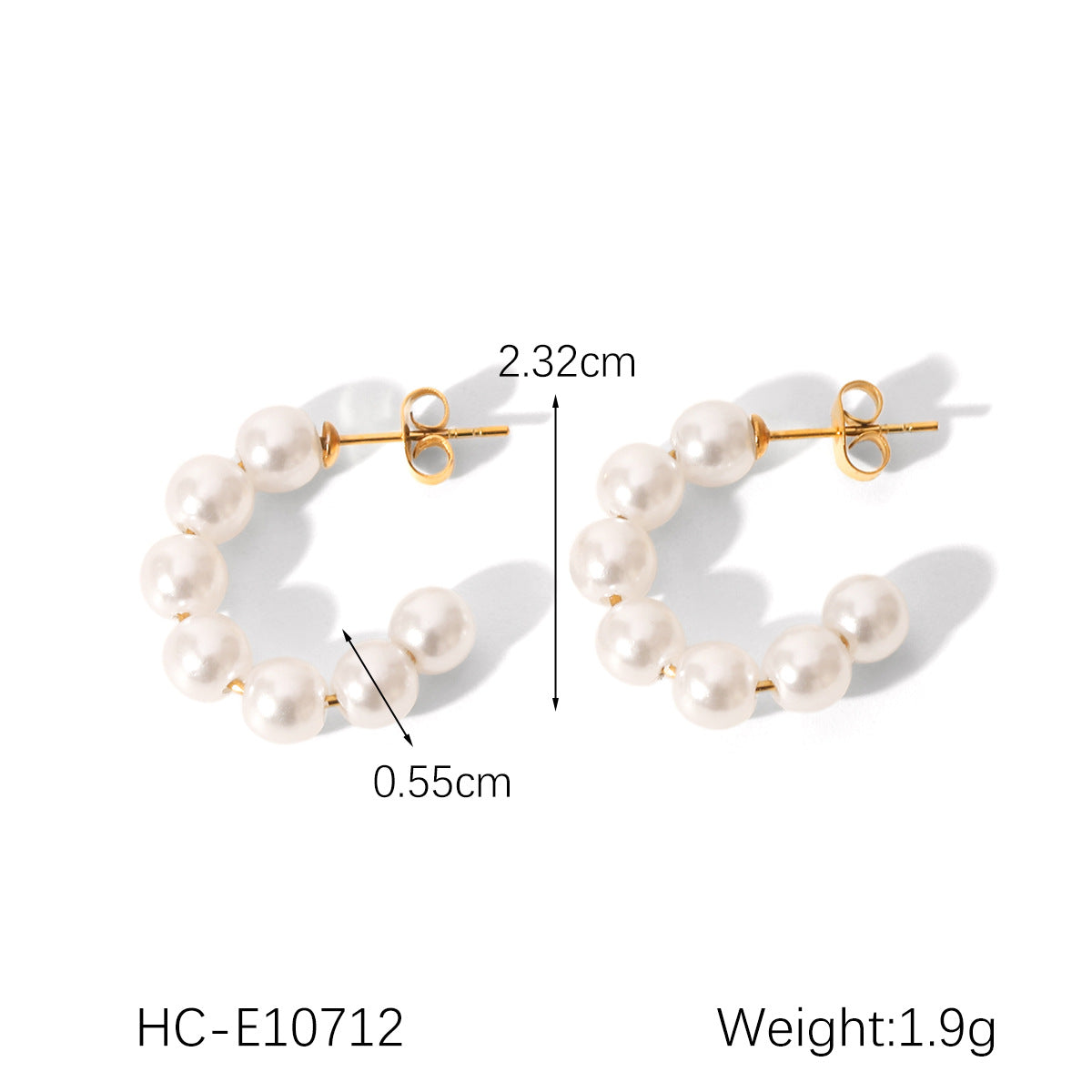 Ins Stainless Steel C-Shaped Pearl Earrings Female Retro Millet Pearl Earrings