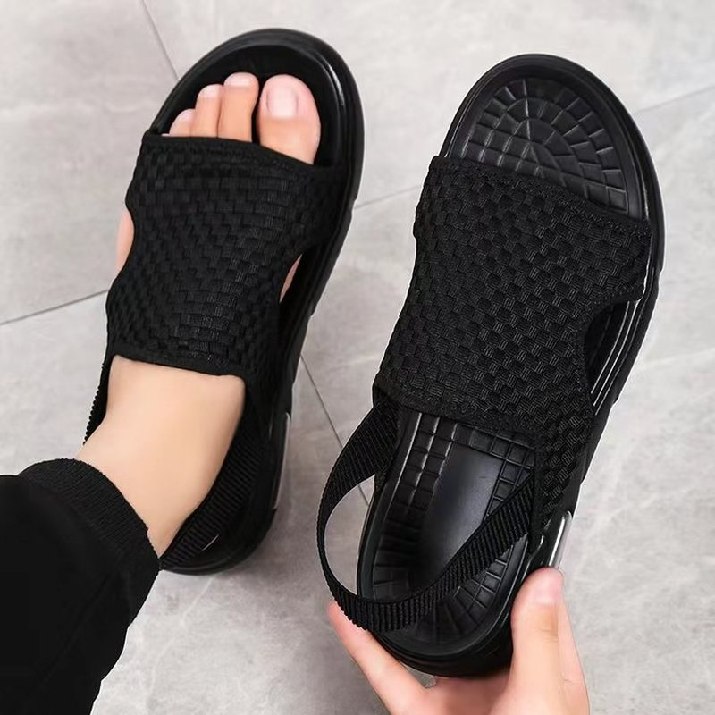 Zhungei Men Sandals Weave Summer Beach 2023 Sandals Men Casual Leather Sandal Open Shoes for Men New Fashion Sports Air Cushion Shoe