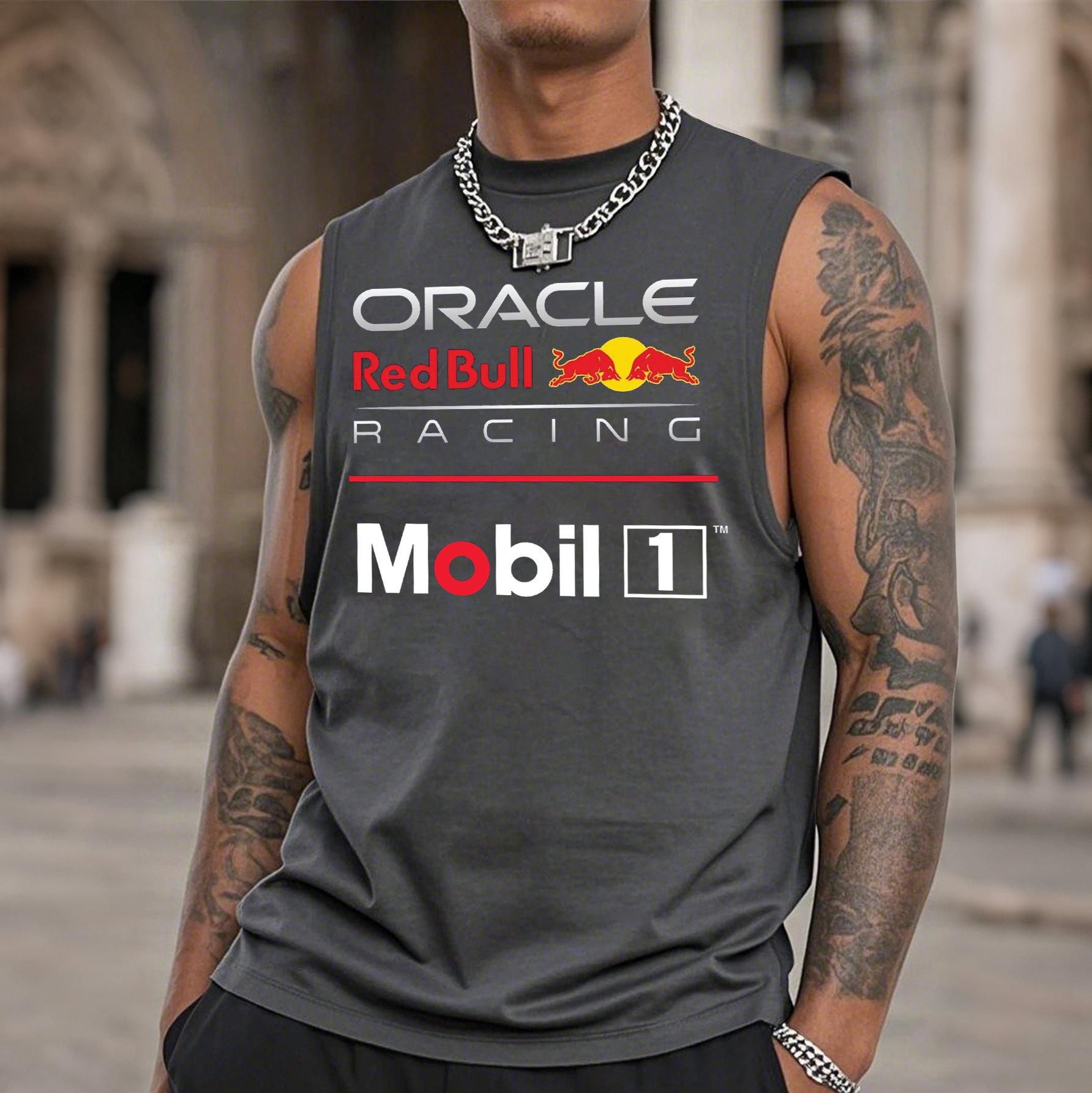 Men's Casual Round Neck Racing Print Tank Top / TECHWEAR CLUB / Techwear