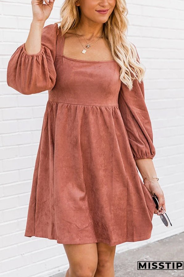 Washed Square Neck High Waist Flared Short Dress