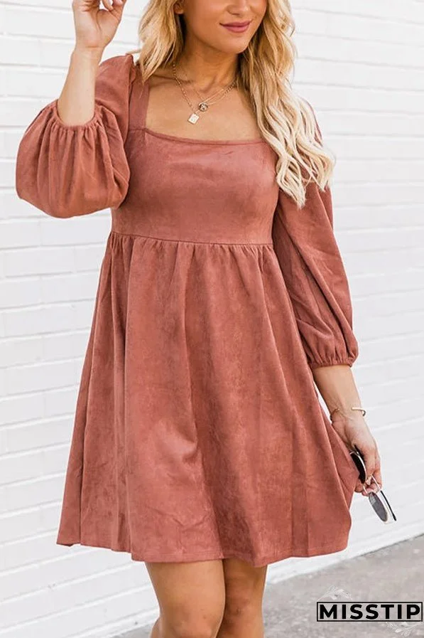 Washed Square Neck High Waist Flared Short Dress