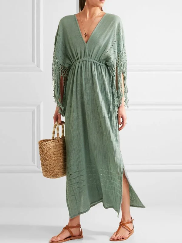 V-neck simple temperament ladies split dress