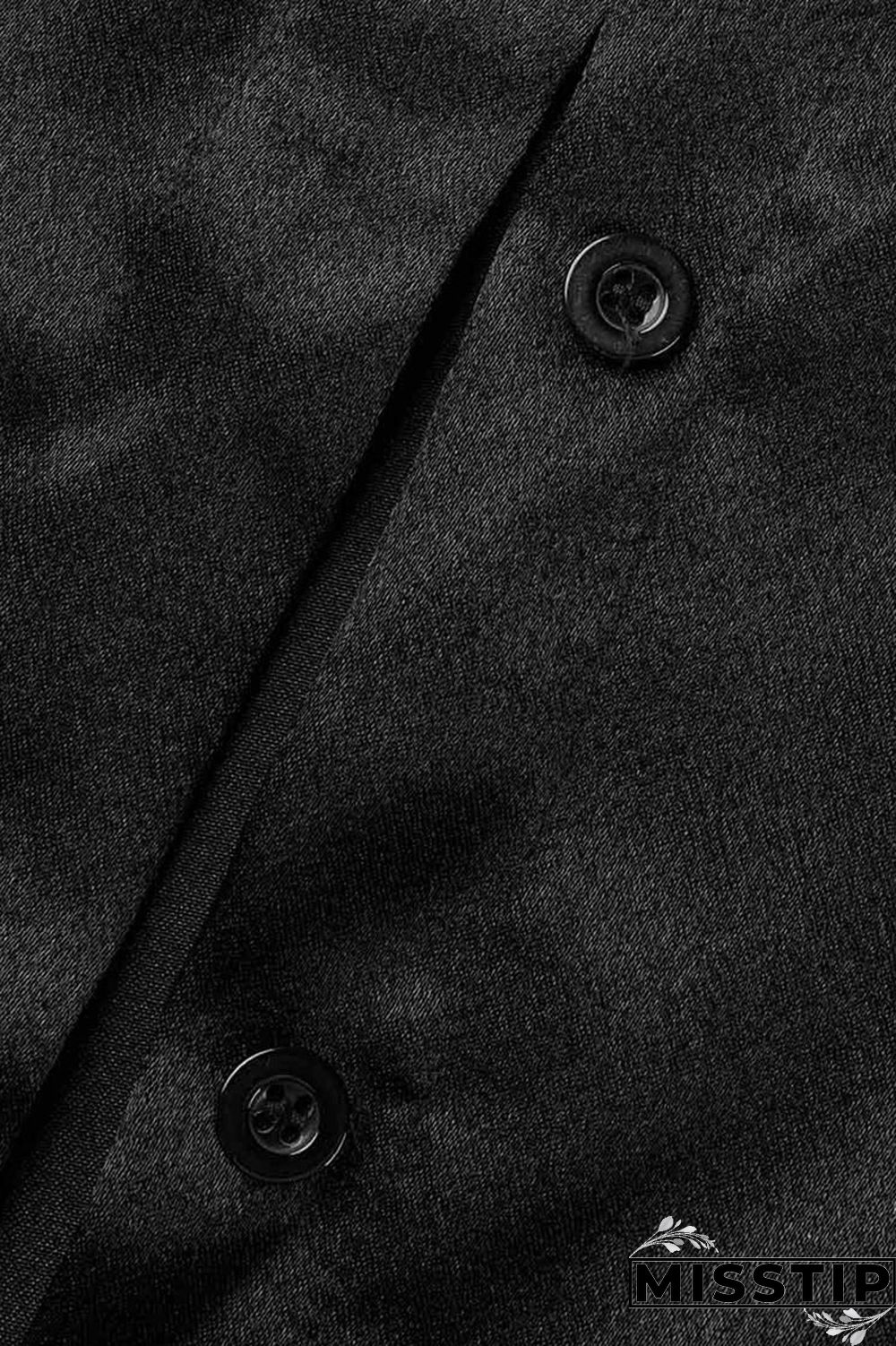 Black Casual Solid Patchwork Buckle Turndown Collar Tops