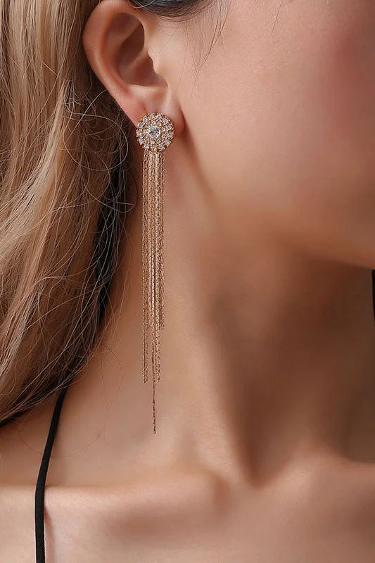Chain Diamond Long Fringe Earrings
