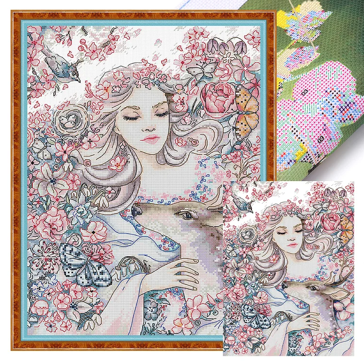 『Joy Sunday』Girl - 14CT Stamped Eco-Friendly Cotton Thread Cross Stitch(31*42cm)(Backstitch)