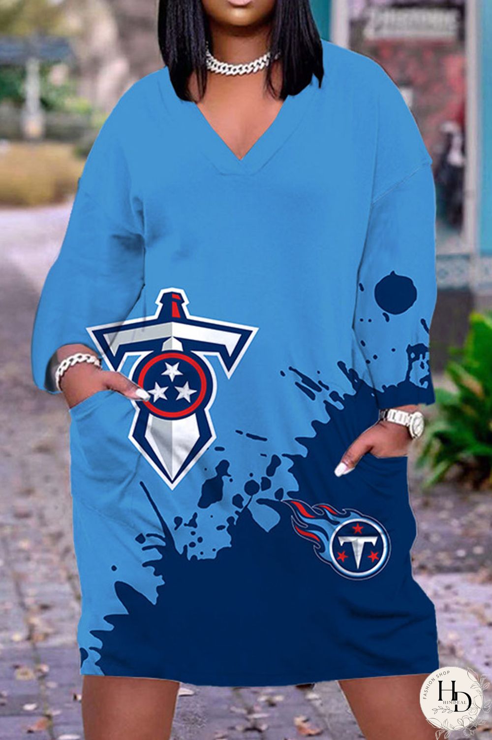 Black Gray Casual Print Patchwork V Neck Straight Dresses