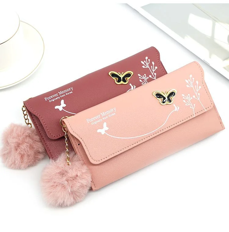 Small Handbags for Women Fashion 2022 Trend New Wallets Pure Color Wool Ball Bow Clutch Bag Women's Long Bag Card Bag Coin Purse