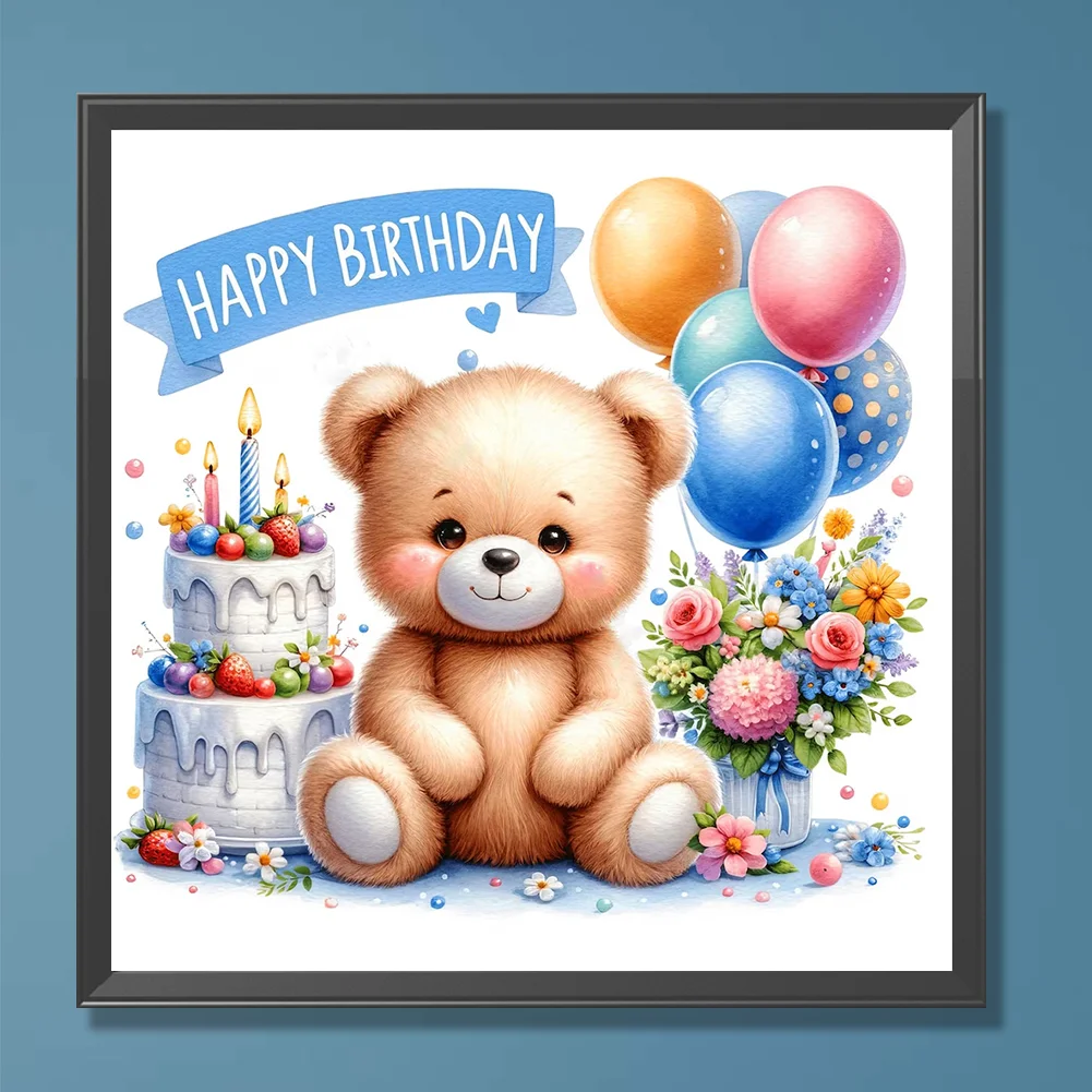 Diamond Painting - Full Round Drill - Birthday Bear(Canvas|30*30cm)