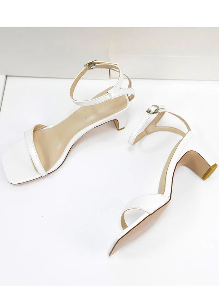 Fashion open-toe one-word sandals thick heel square toe comfortable sandals