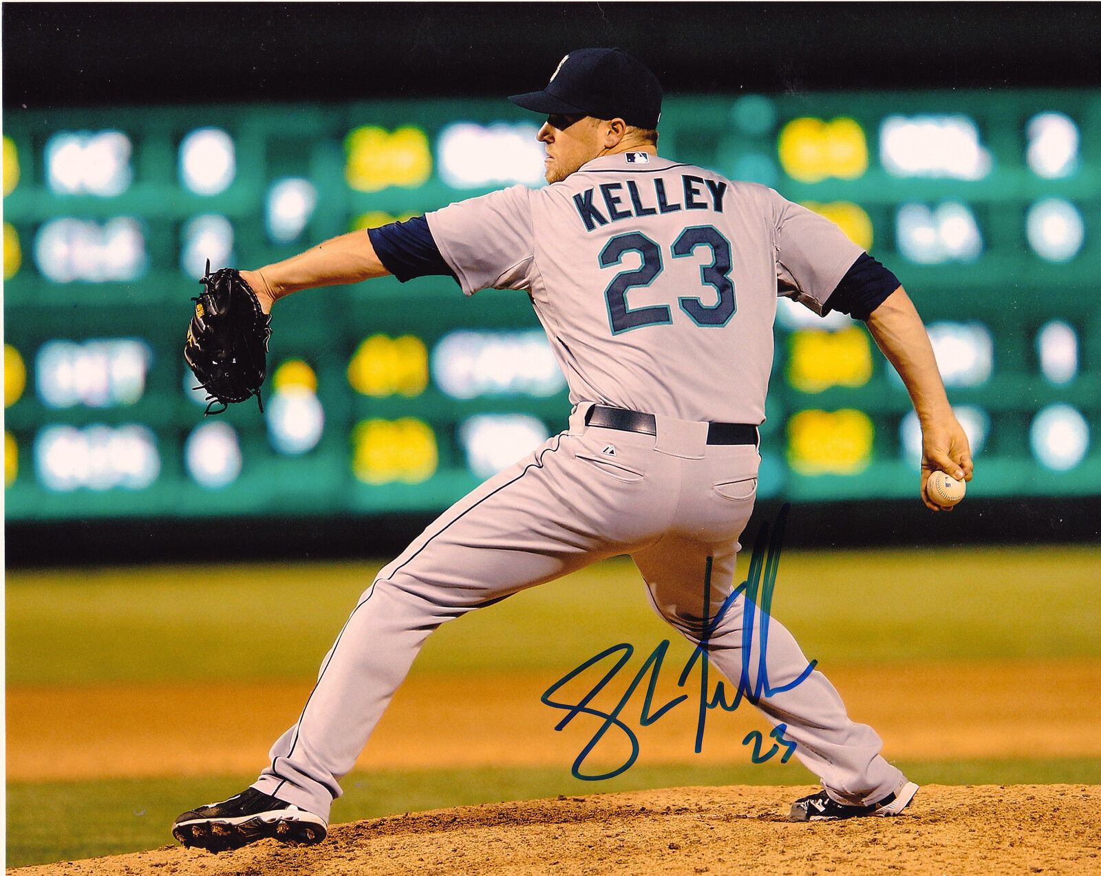 SHAWN KELLEY SEATTLE MARINERS ACTION SIGNED 8x10