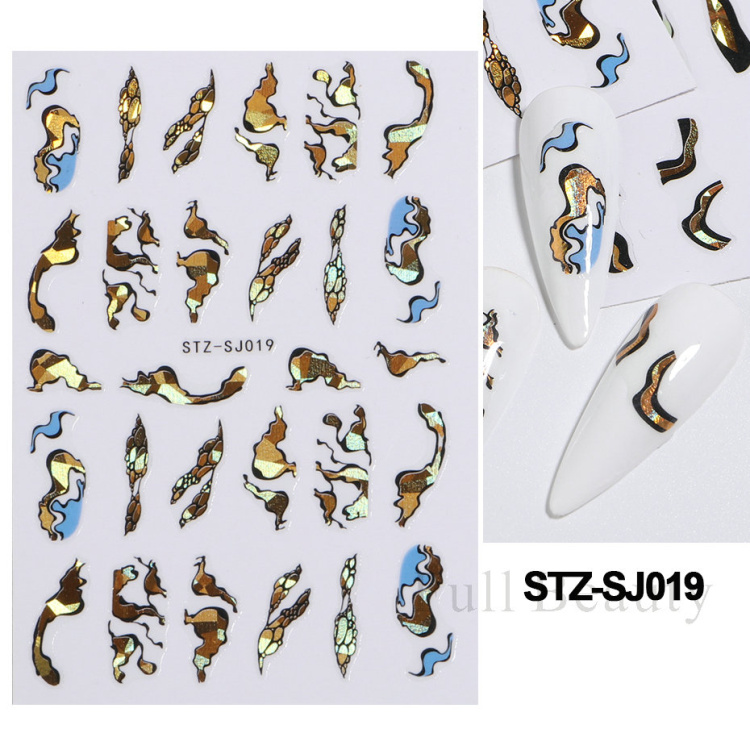 Bayoumowers Pink Marble 3D Nail Stickers Ink Blooming Geometry Lines Adhesive Sliders Watercolor Flower Leaves Nail Art Decals LASTZ-SJ031