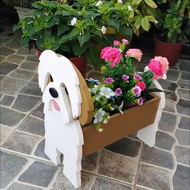 Shih Tzu planter - White and Brown