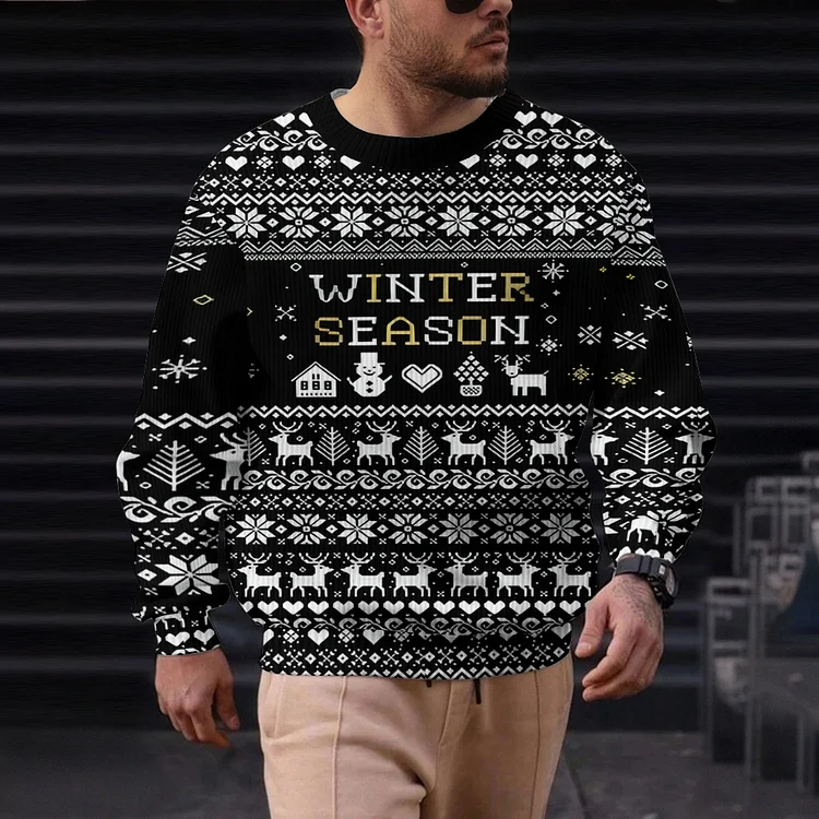 Men's Christmas Casual Printed Round-neck Sweater