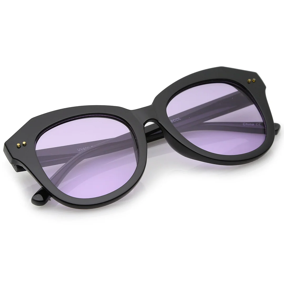 Women's Oversize Horn Rimmed Colored Round Lens Cat Eye glasses 52mm