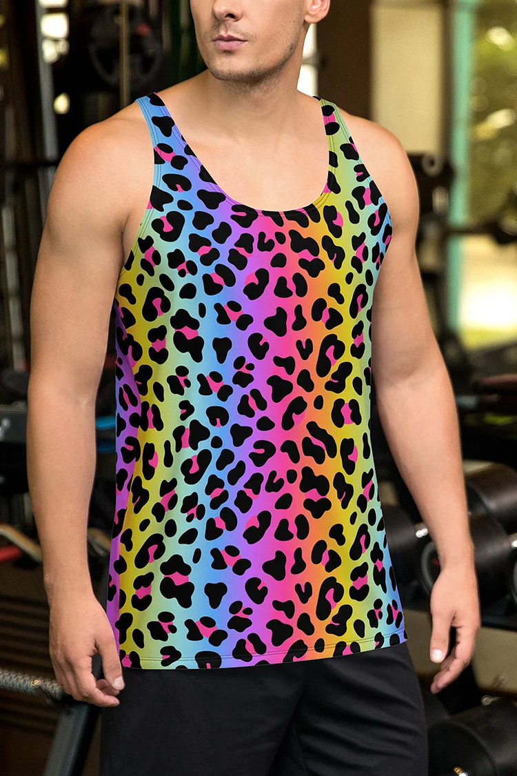 Men's Rainbow Leopard Cheetah Print Tank Top