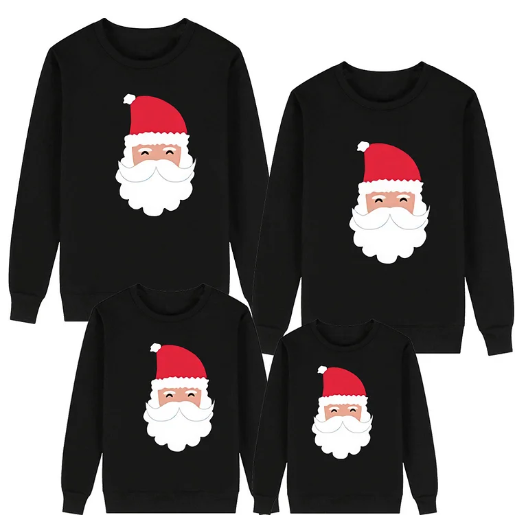 Santa Print Christmas Long Sleeve Hoodie Matching Family Sweatshirt(Black)