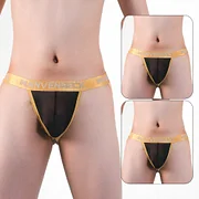 Sellsworld 3pcs Mens Sexy Thong Panties Low-Waisted Mesh Jock Strap G-Strings Brief Man T-Back Open Butt Lingerie Elasticity Gay Underwear