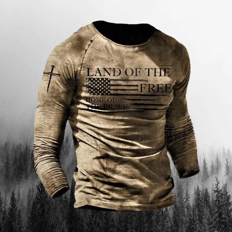 Men's Outdoor Land Of The Free Liberalismic Print Long Sleeve T-shirt