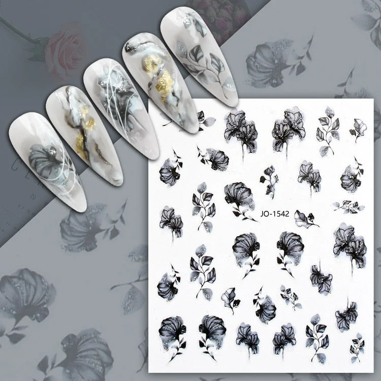 1PC Succulent Plants Flower 3D Nail Sticker Spring Floral Leaves Adhesive Transfer Decals Slider DIY Nail Art Decoration-Nail Inspo