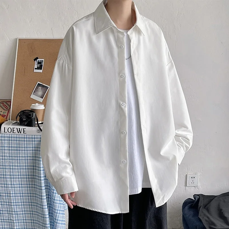 Inongge Men Korean Fashion White Long Sleeve Shirts Mens Harajuku Black Oversized Shirt Male Button Up Shirts Blouses 5XL