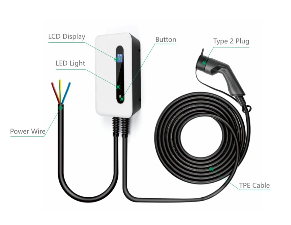 Home Electric Car Charger Station Wallbox Wall Mount Type 2 32A
