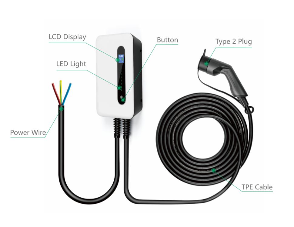 EVFUEL - Type 2 EV Charger, 32A, Adjustable Charging Station