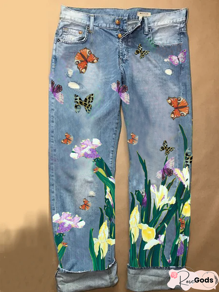 Holiday Floral Floral-Print Jeans