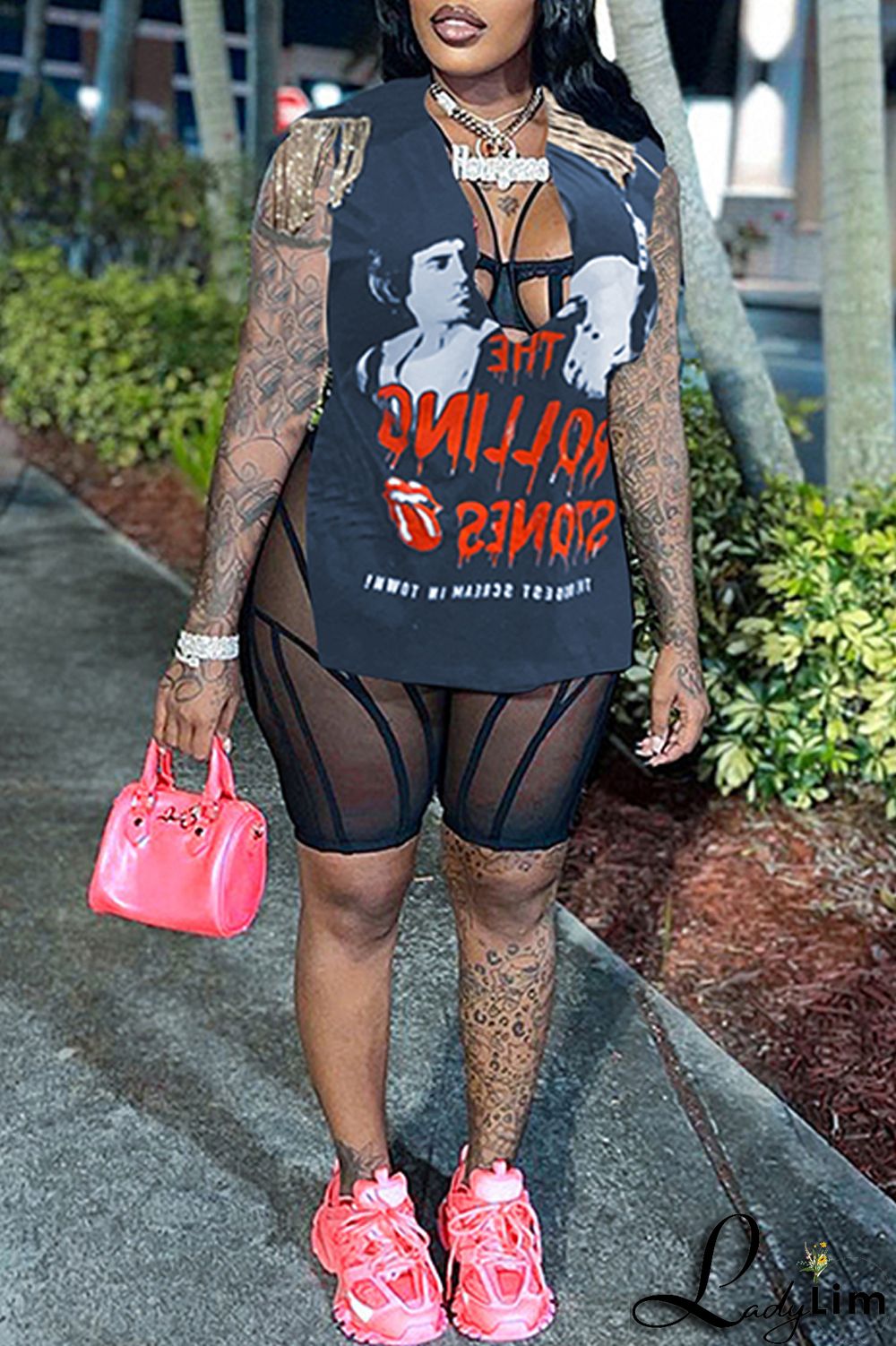 Brown Fashion Casual Print Tassel Patchwork V Neck T-Shirts