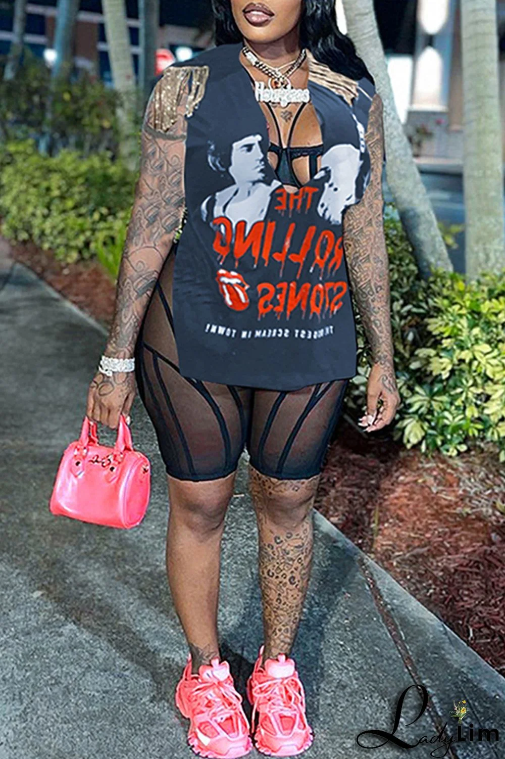 Brown Fashion Casual Print Tassel Patchwork V Neck T-Shirts