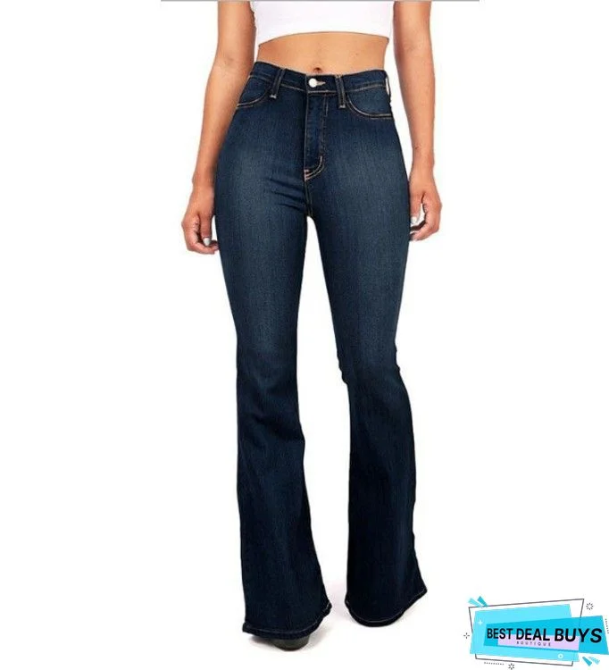 Christmas Plain Casual Denim Loose Jeans