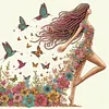 Floral Butterfly Walking Special Shaped 5D DIY Partial Drill Diamond Painting Kits 30x30cm Diamond Art Kit for Adults Home Decor