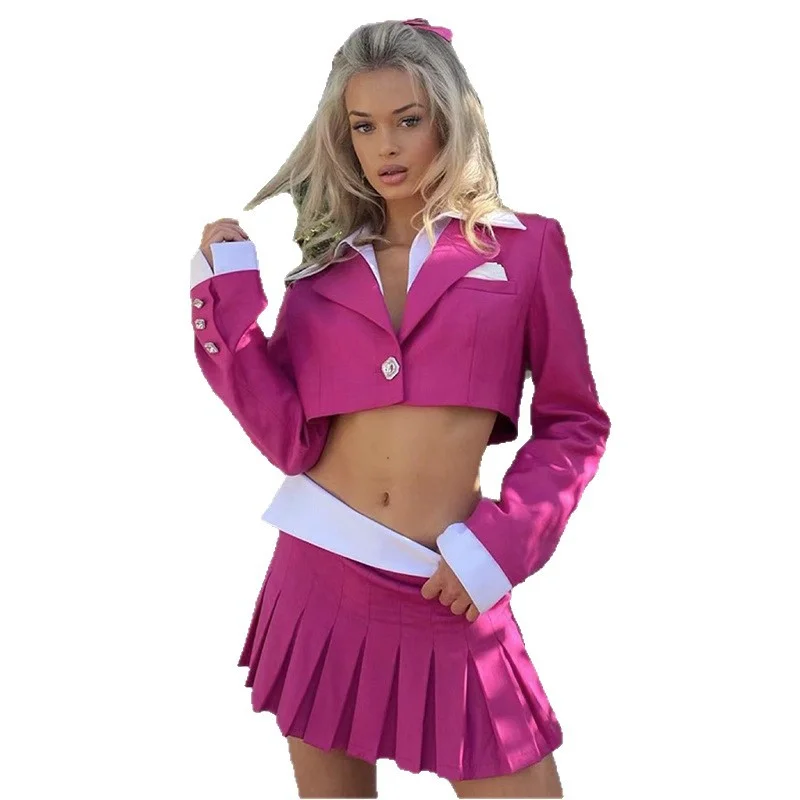 Nigikala Nigikala 2025 Star New Color Suit Umbilical Short Jacket Set Folding Skirt