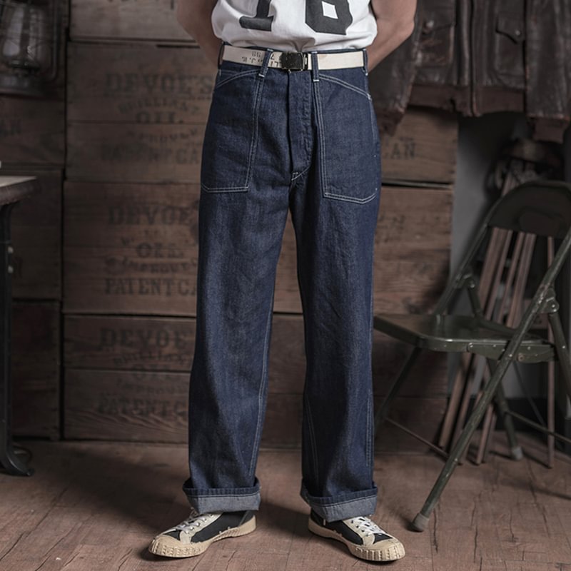 1930s Denim Military Style Workwear Pants 
