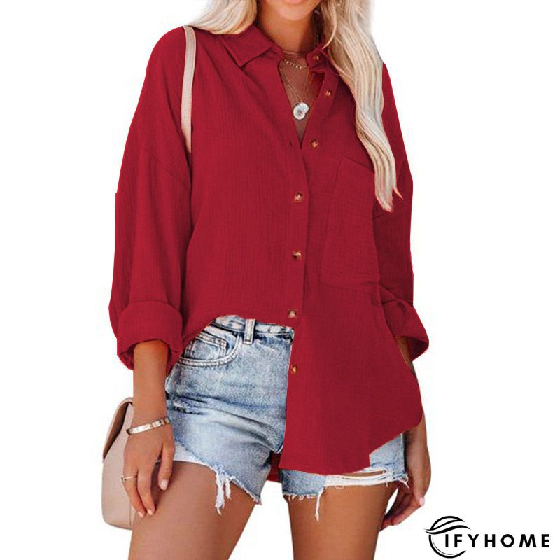 Shirt Collar Long Sleeve Buttoned Casual Blouse Tunics | IFYHOME