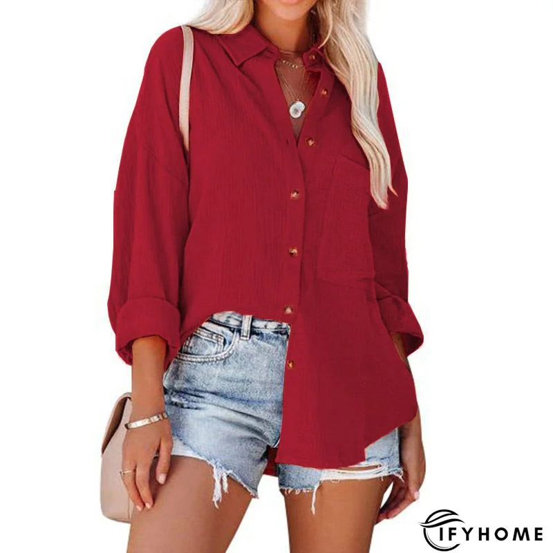 Shirt Collar Long Sleeve Buttoned Casual Blouse Tunics | IFYHOME
